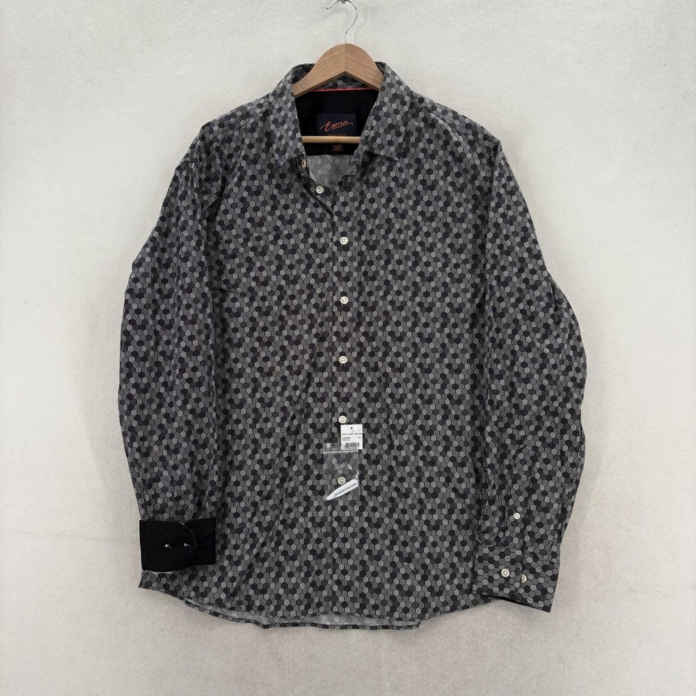 Egara Dress Shirt Mens XL Black Geo Slim Fit Stretch Non Iron Long Sleeve NWT